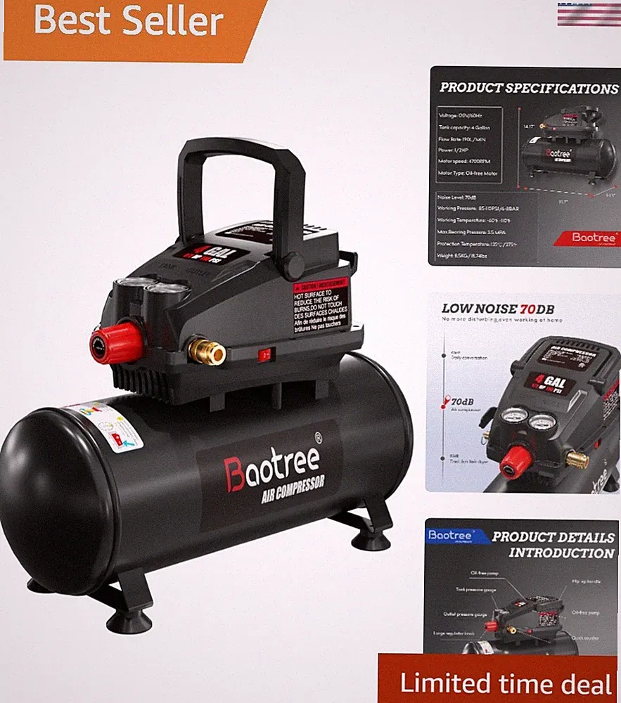 110 PSI Portable Air Compressor, 0.5HP Motor - Ideal for Home & Professional Use