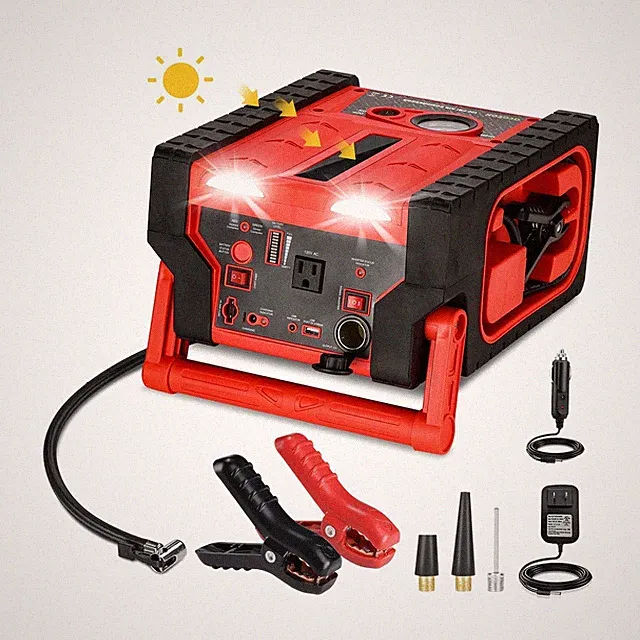 2000A 12V Solar Car Battery Jump Starter-20000 mAh Portable Power Station wit...