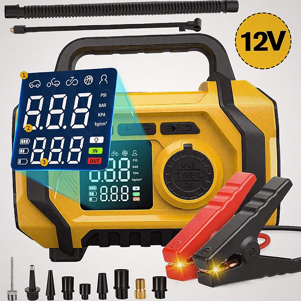 4 in 1 Car Jump Starter 15V with LED Light Air Pump High Pressure Air Compressor