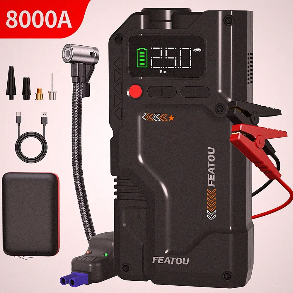 8000A Featou Jump Starter Air Compressor Portable 150PSI Car Battery Booster 12V