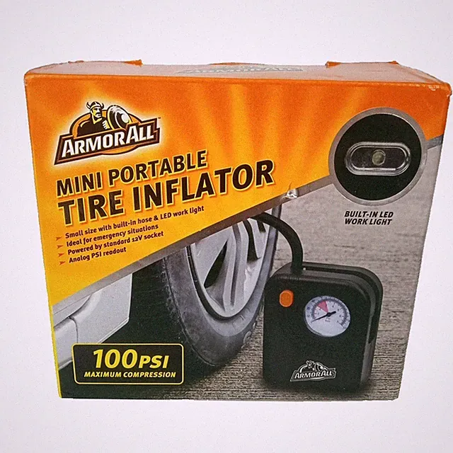 Armor All Mini Portable Tire Inflator 100PSI Built-In Hose Air Compressor