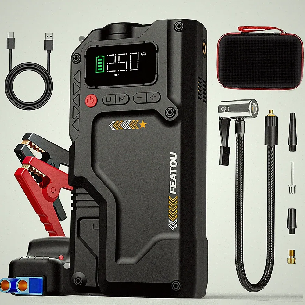 Featou 8000A Car Jump Starter With Air Compressor Pack Booster Jumper Power Bank
