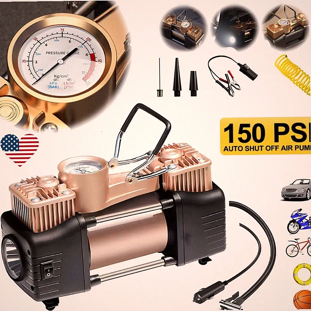 Heavy Duty Portable Air Compressor Car Tire Inflator Electric Pump Auto 12V Gold