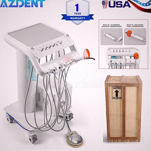 Portable Dental Mobile Delivery Unit Cart System Built in Air Compressor 4 Holes