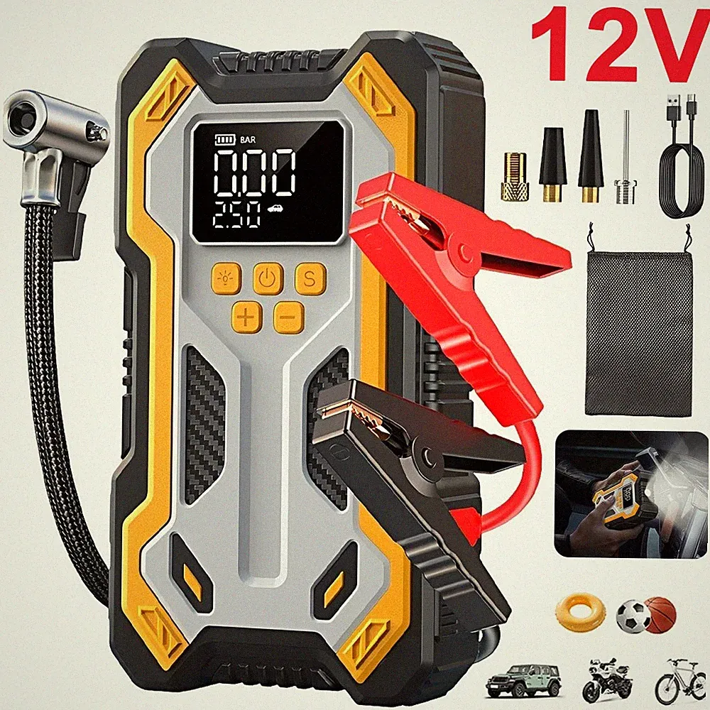 Portable Jump Starter w/ Air Compressor 150PSI Tire Inflator Blowing Power Bank