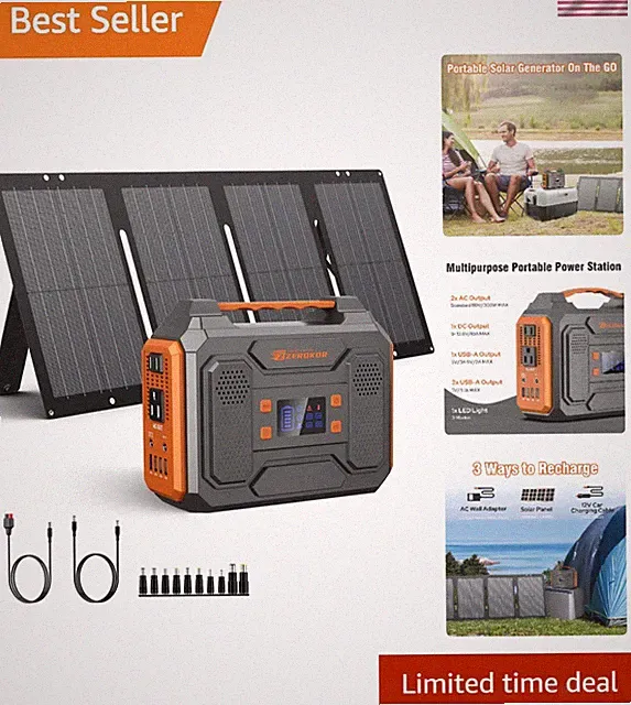 Portable Solar Generator, 300W Portable Power Station with Foldable 60W Solar...