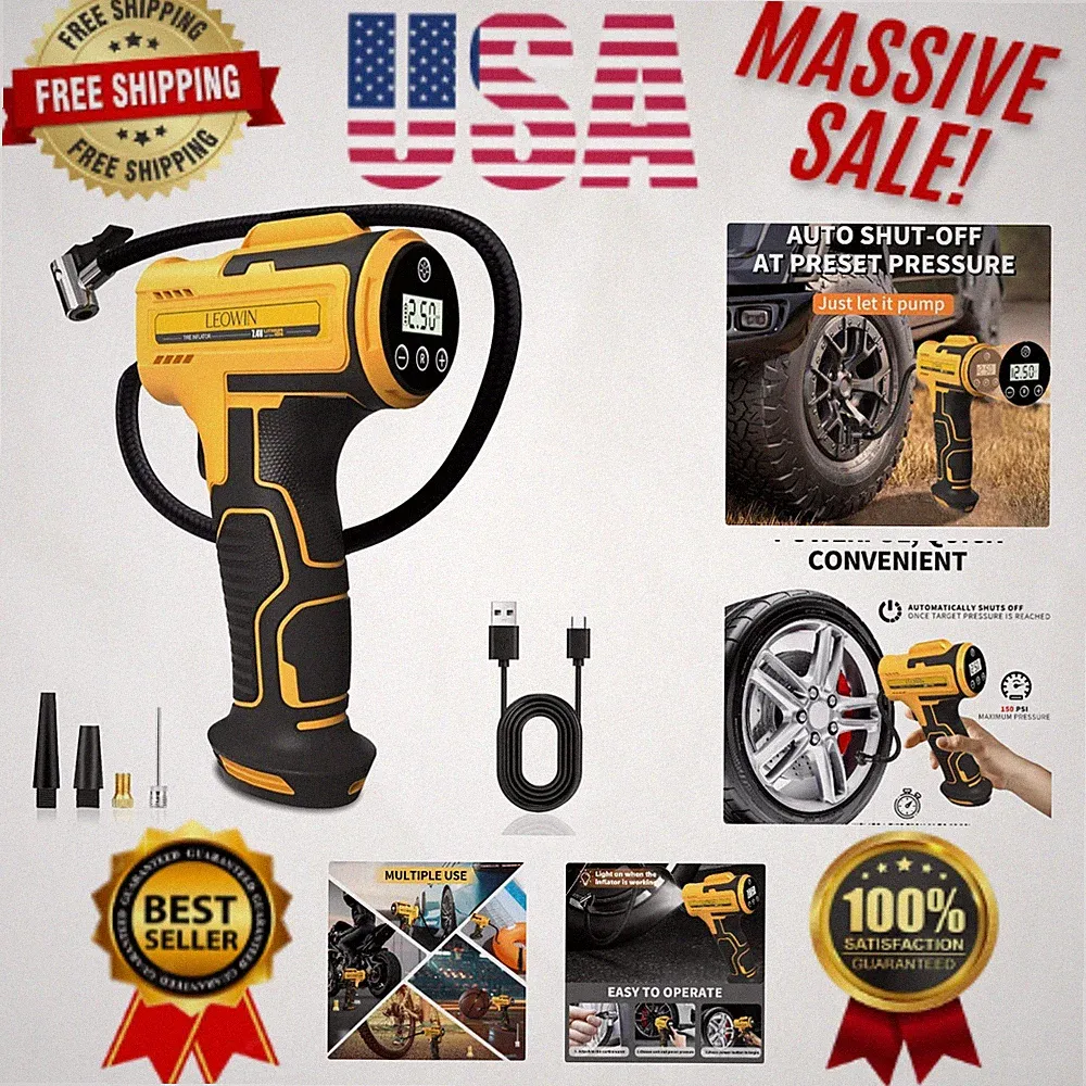Rechargeable Tire Inflator & Air Compressor with Digital Gauge & Auto Shut-Off