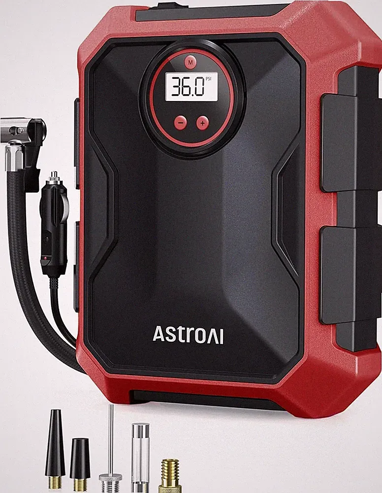 RED AstroAI Tire Inflator Air Compressor 12V DC Portable Tire Pump 100PSI NEW