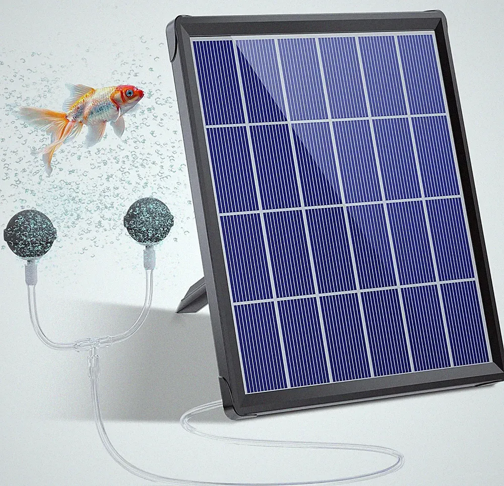 Solar Pond Aerator with Battery Backup, Portable Design Solar Air Pump Pond Bubb