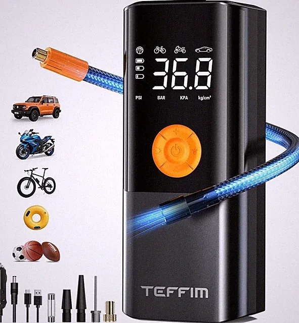 Teffim Tire Inflator Portable Air Compressor/Pump for Car Tires with LED Light