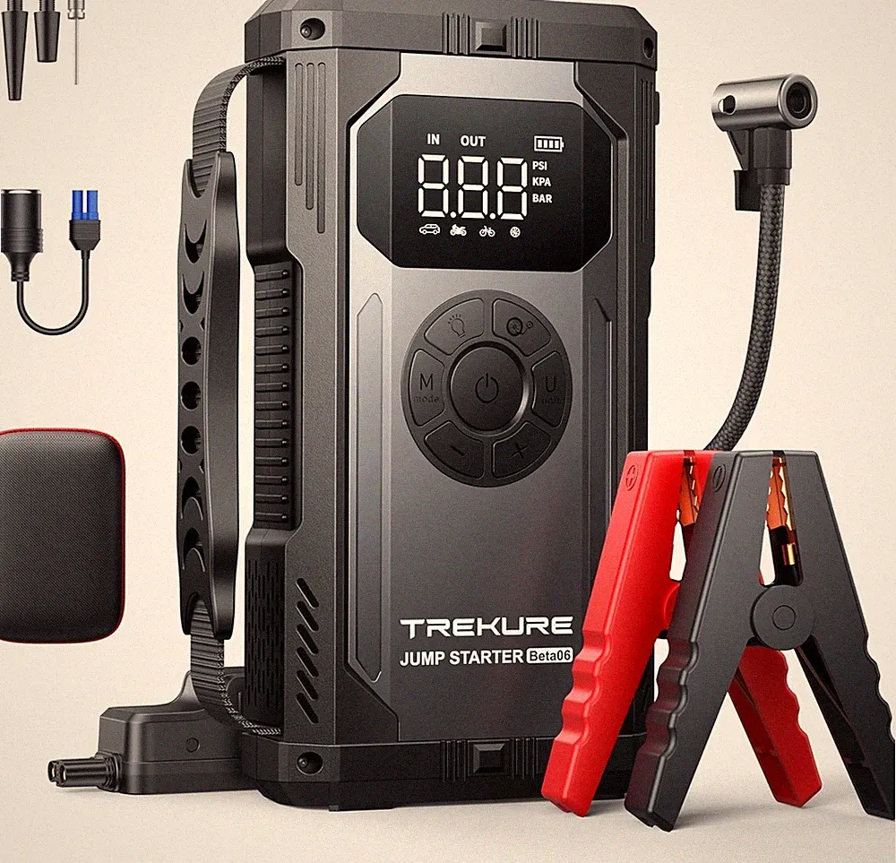 TREKURE 8-in-1 Jump Starter with Air Compressor 6000A 150PSI Portable Car Bat...