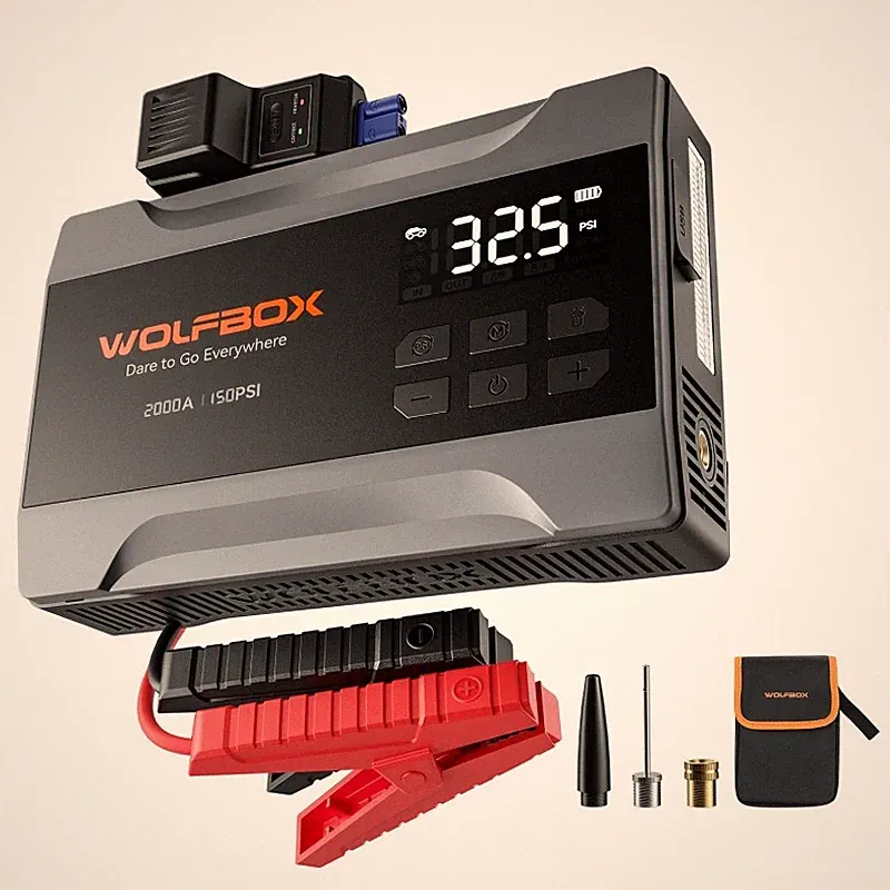 WOLFBOX 2000A Jump Starter and 150PSI Air Compressor 10000mAh Portable With LED